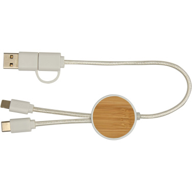 Logotrade promotional giveaways photo of: Chechia 5-in-1 recycled plastic 30 cm data sync and 27W fast charge cable with bamboo details